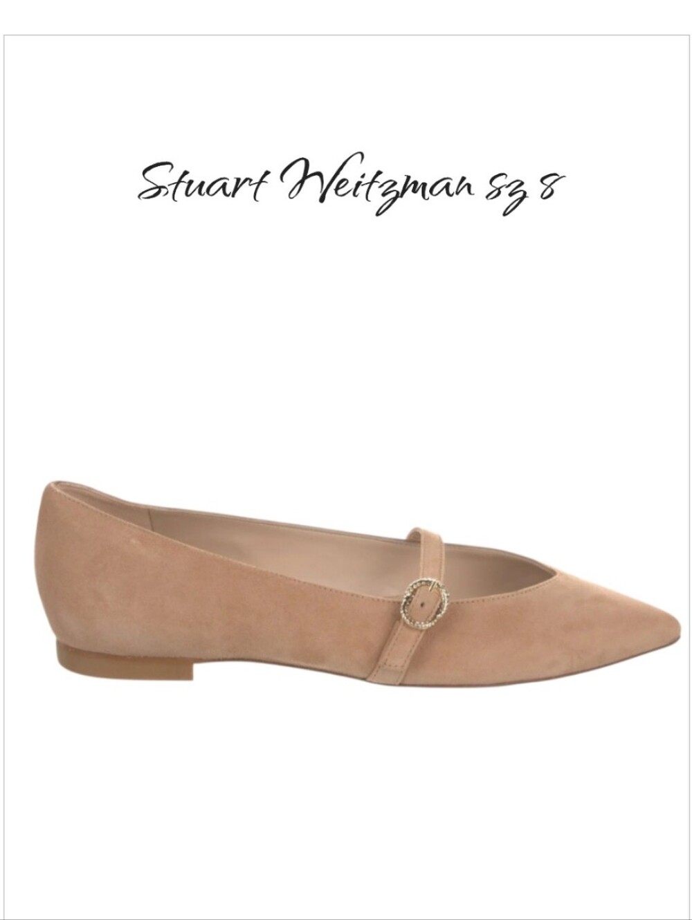 Stuart Weitzman Adobe Suede Crystal Mary Jane Pointed Toe Flats 8